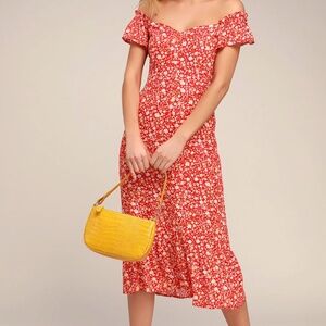 Lulu’s Mariana Red Floral Print Midi Dress - Small